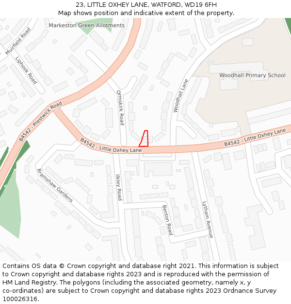 23, LITTLE OXHEY LANE, WATFORD, WD19 6FH: Location map and indicative extent of plot