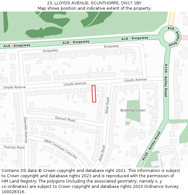 23, LLOYDS AVENUE, SCUNTHORPE, DN17 1BY: Location map and indicative extent of plot