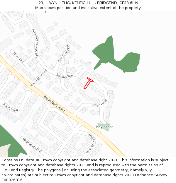 23, LLWYN HELIG, KENFIG HILL, BRIDGEND, CF33 6HN: Location map and indicative extent of plot