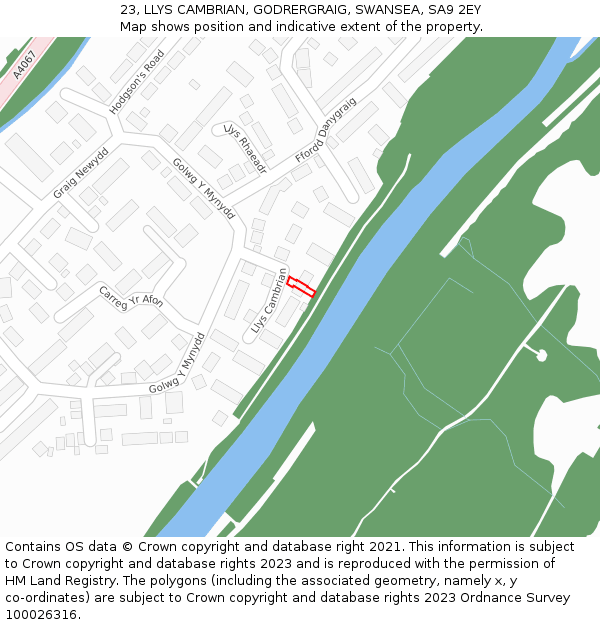 23, LLYS CAMBRIAN, GODRERGRAIG, SWANSEA, SA9 2EY: Location map and indicative extent of plot