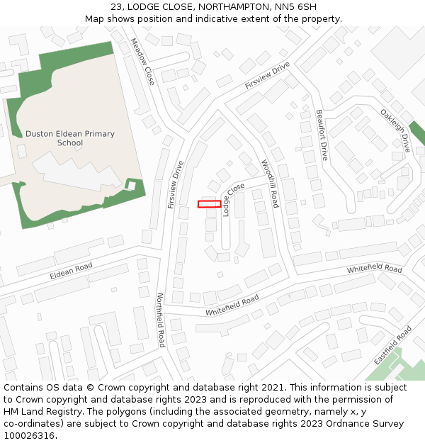 23, LODGE CLOSE, NORTHAMPTON, NN5 6SH: Location map and indicative extent of plot