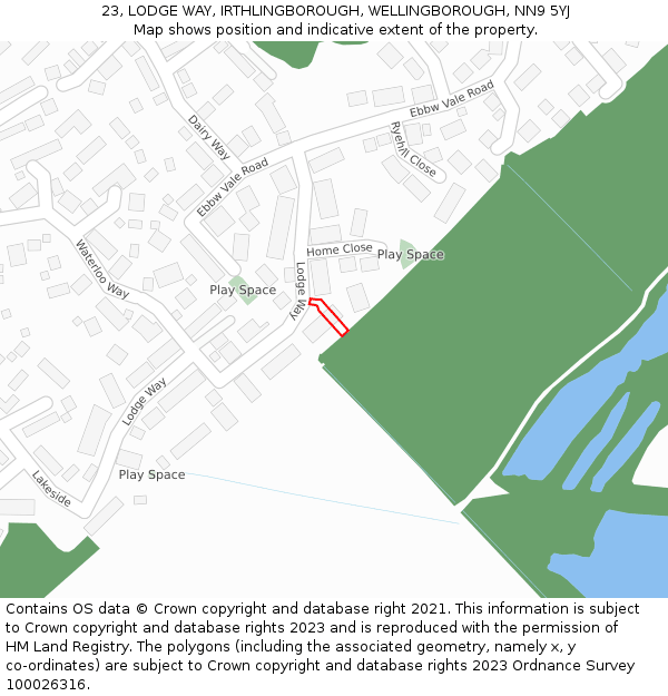 23, LODGE WAY, IRTHLINGBOROUGH, WELLINGBOROUGH, NN9 5YJ: Location map and indicative extent of plot