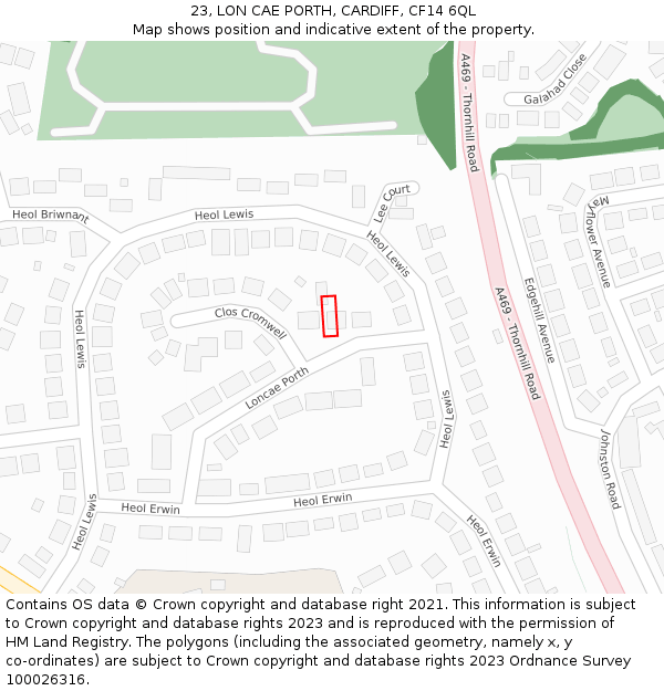 23, LON CAE PORTH, CARDIFF, CF14 6QL: Location map and indicative extent of plot