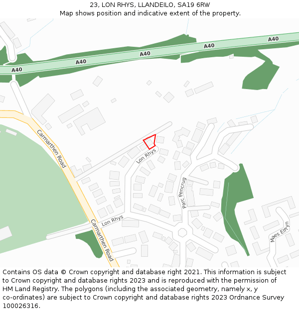 23, LON RHYS, LLANDEILO, SA19 6RW: Location map and indicative extent of plot