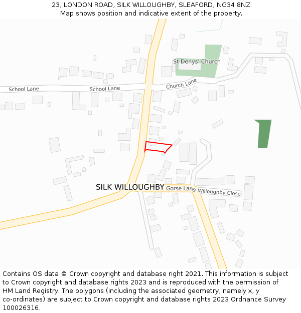 23, LONDON ROAD, SILK WILLOUGHBY, SLEAFORD, NG34 8NZ: Location map and indicative extent of plot