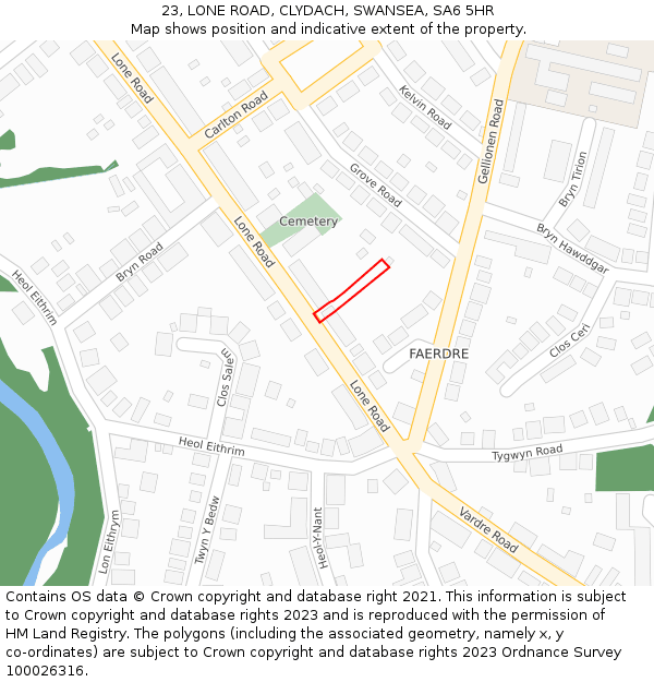 23, LONE ROAD, CLYDACH, SWANSEA, SA6 5HR: Location map and indicative extent of plot