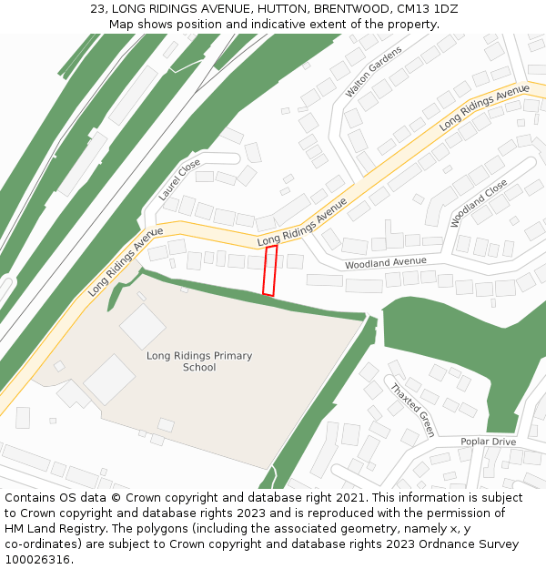 23, LONG RIDINGS AVENUE, HUTTON, BRENTWOOD, CM13 1DZ: Location map and indicative extent of plot