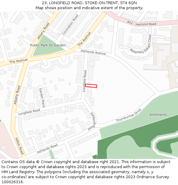 23, LONGFIELD ROAD, STOKE-ON-TRENT, ST4 6QN: Location map and indicative extent of plot