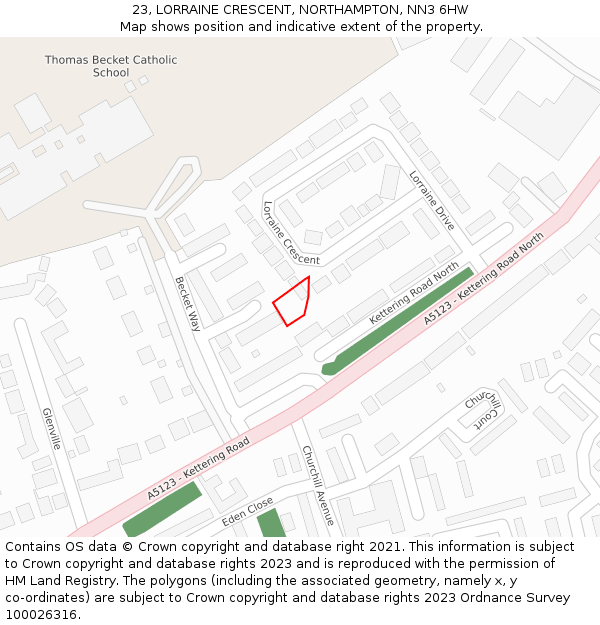 23, LORRAINE CRESCENT, NORTHAMPTON, NN3 6HW: Location map and indicative extent of plot