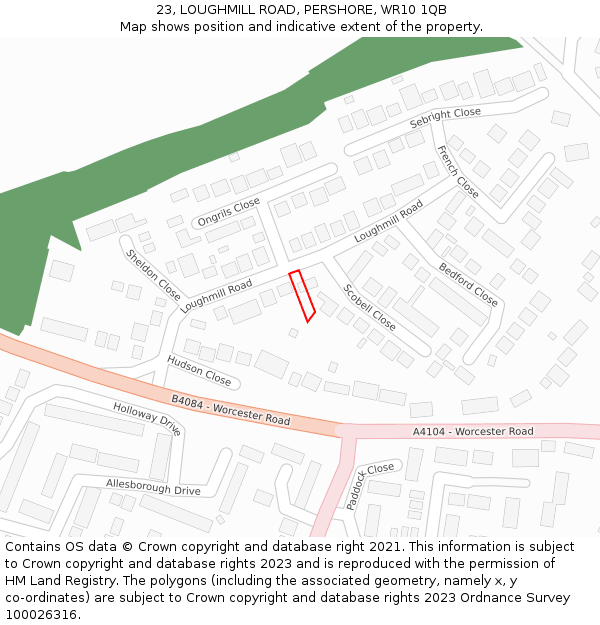 23, LOUGHMILL ROAD, PERSHORE, WR10 1QB: Location map and indicative extent of plot