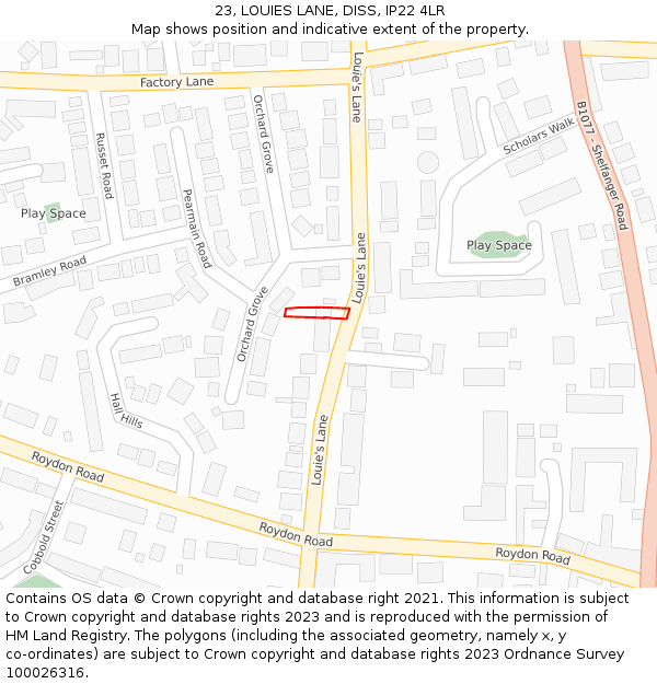 23, LOUIES LANE, DISS, IP22 4LR: Location map and indicative extent of plot