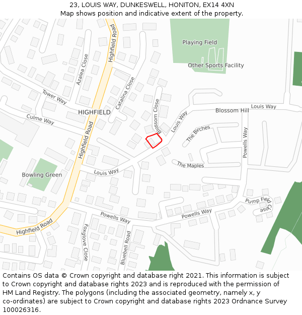 23, LOUIS WAY, DUNKESWELL, HONITON, EX14 4XN: Location map and indicative extent of plot