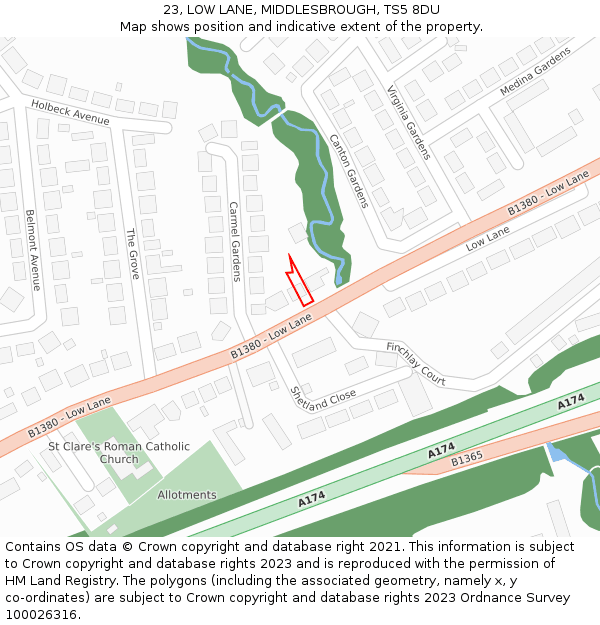 23, LOW LANE, MIDDLESBROUGH, TS5 8DU: Location map and indicative extent of plot