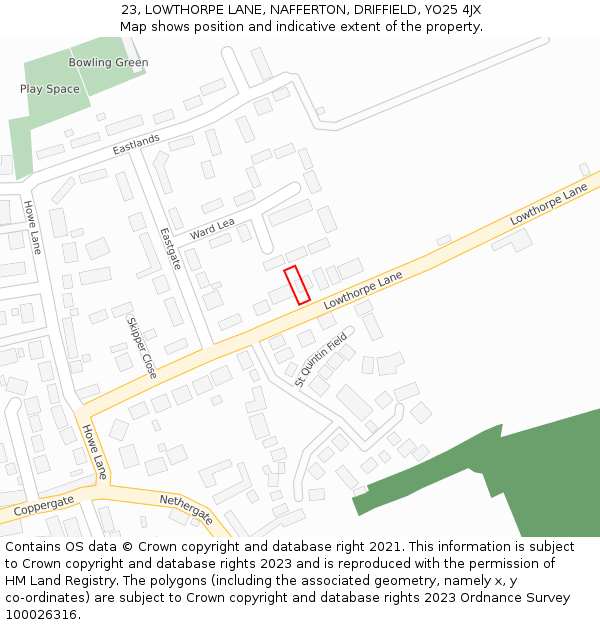 23, LOWTHORPE LANE, NAFFERTON, DRIFFIELD, YO25 4JX: Location map and indicative extent of plot