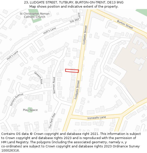 23, LUDGATE STREET, TUTBURY, BURTON-ON-TRENT, DE13 9NG: Location map and indicative extent of plot