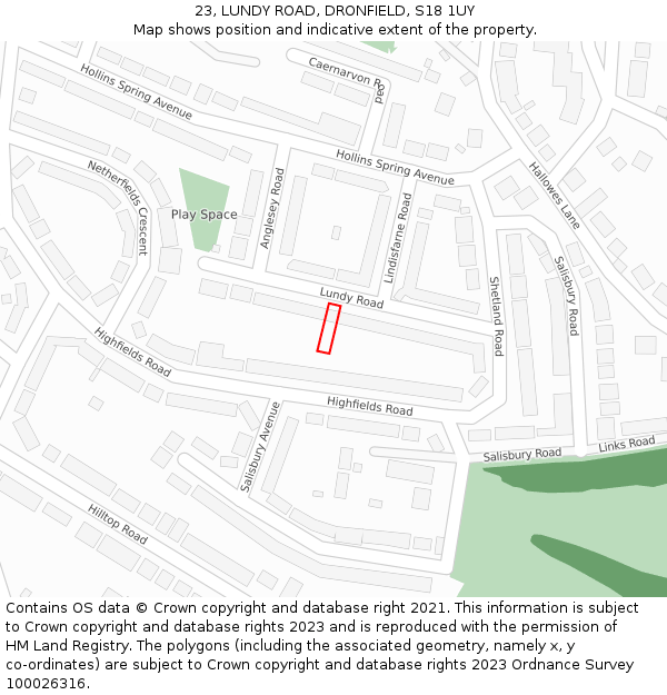 23, LUNDY ROAD, DRONFIELD, S18 1UY: Location map and indicative extent of plot