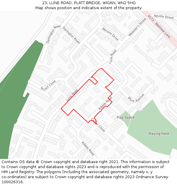 23, LUNE ROAD, PLATT BRIDGE, WIGAN, WN2 5HG: Location map and indicative extent of plot