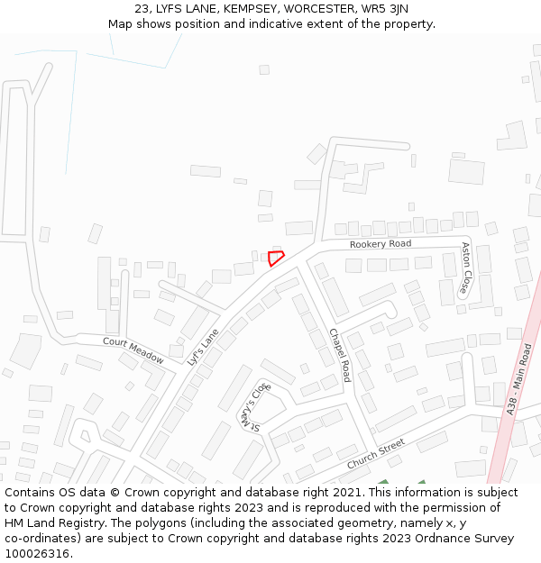 23, LYFS LANE, KEMPSEY, WORCESTER, WR5 3JN: Location map and indicative extent of plot