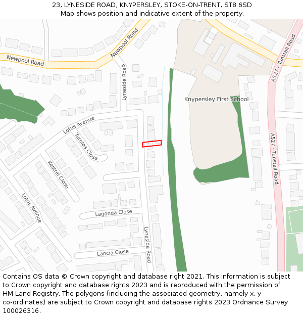 23, LYNESIDE ROAD, KNYPERSLEY, STOKE-ON-TRENT, ST8 6SD: Location map and indicative extent of plot