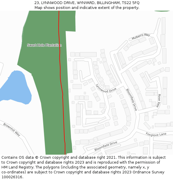 23, LYNNWOOD DRIVE, WYNYARD, BILLINGHAM, TS22 5FQ: Location map and indicative extent of plot