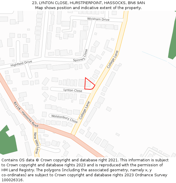 23, LYNTON CLOSE, HURSTPIERPOINT, HASSOCKS, BN6 9AN: Location map and indicative extent of plot