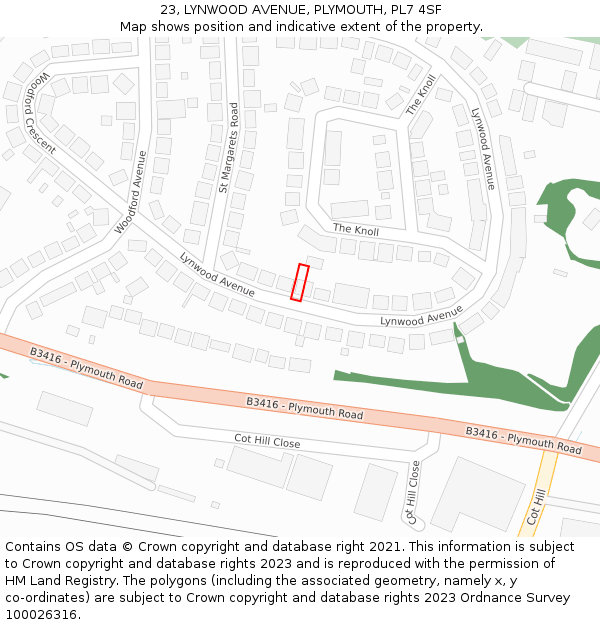 23, LYNWOOD AVENUE, PLYMOUTH, PL7 4SF: Location map and indicative extent of plot