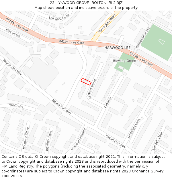 23, LYNWOOD GROVE, BOLTON, BL2 3JZ: Location map and indicative extent of plot