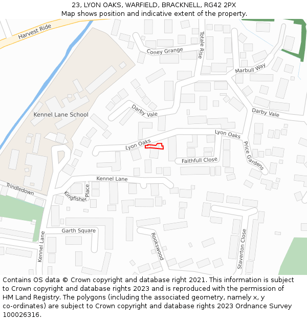 23, LYON OAKS, WARFIELD, BRACKNELL, RG42 2PX: Location map and indicative extent of plot