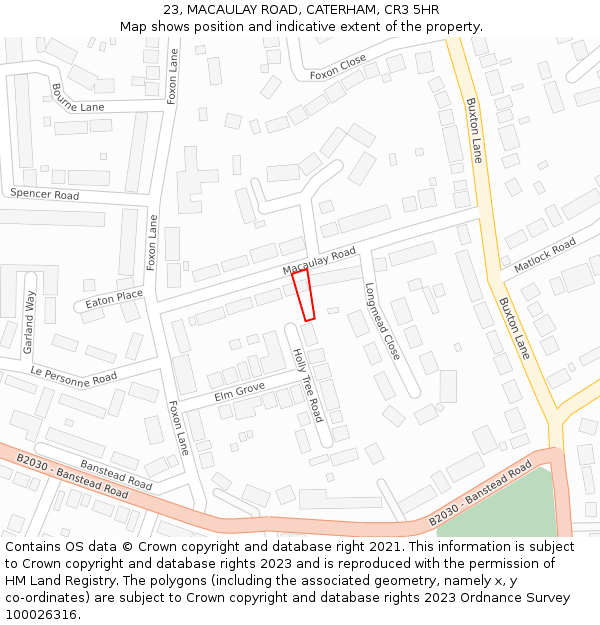 23, MACAULAY ROAD, CATERHAM, CR3 5HR: Location map and indicative extent of plot