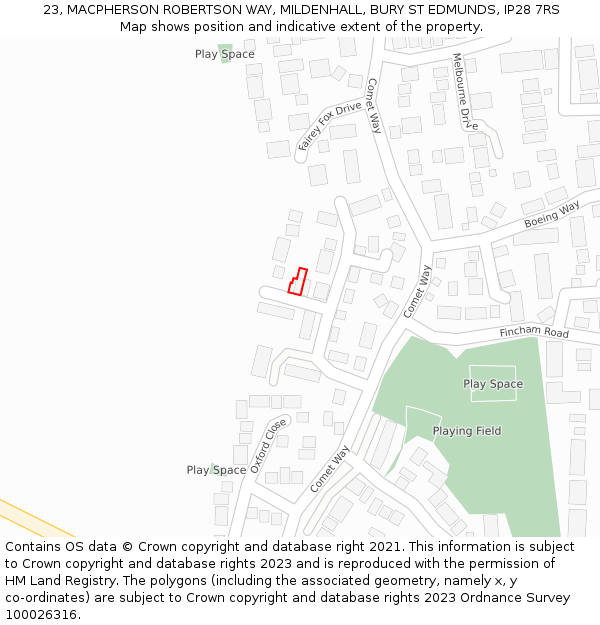 23, MACPHERSON ROBERTSON WAY, MILDENHALL, BURY ST EDMUNDS, IP28 7RS: Location map and indicative extent of plot