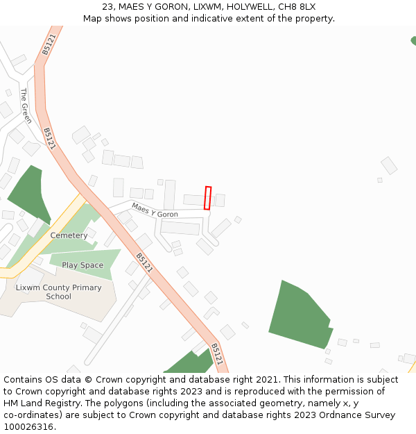 23, MAES Y GORON, LIXWM, HOLYWELL, CH8 8LX: Location map and indicative extent of plot