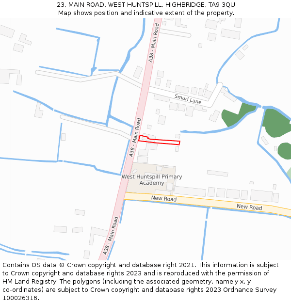 23, MAIN ROAD, WEST HUNTSPILL, HIGHBRIDGE, TA9 3QU: Location map and indicative extent of plot