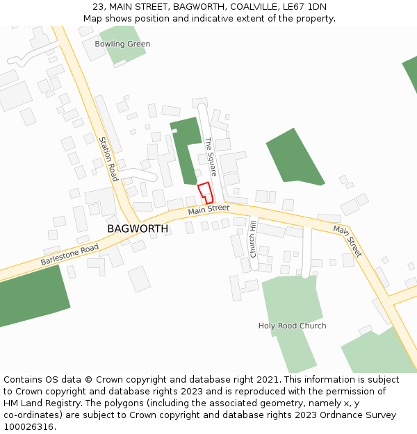 23, MAIN STREET, BAGWORTH, COALVILLE, LE67 1DN: Location map and indicative extent of plot