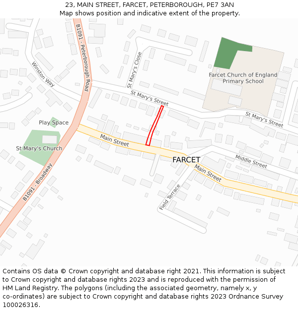 23, MAIN STREET, FARCET, PETERBOROUGH, PE7 3AN: Location map and indicative extent of plot