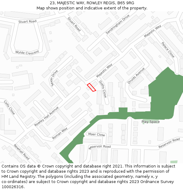 23, MAJESTIC WAY, ROWLEY REGIS, B65 9RG: Location map and indicative extent of plot