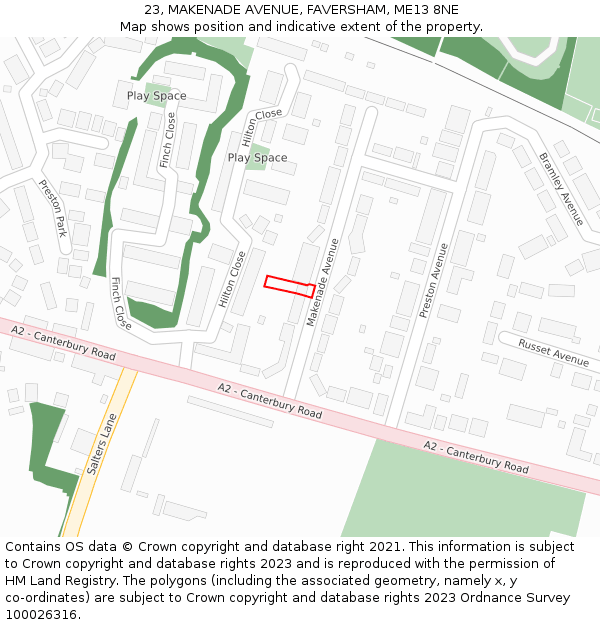 23, MAKENADE AVENUE, FAVERSHAM, ME13 8NE: Location map and indicative extent of plot