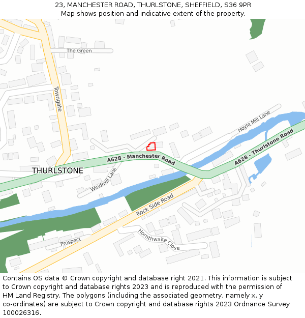 23, MANCHESTER ROAD, THURLSTONE, SHEFFIELD, S36 9PR: Location map and indicative extent of plot