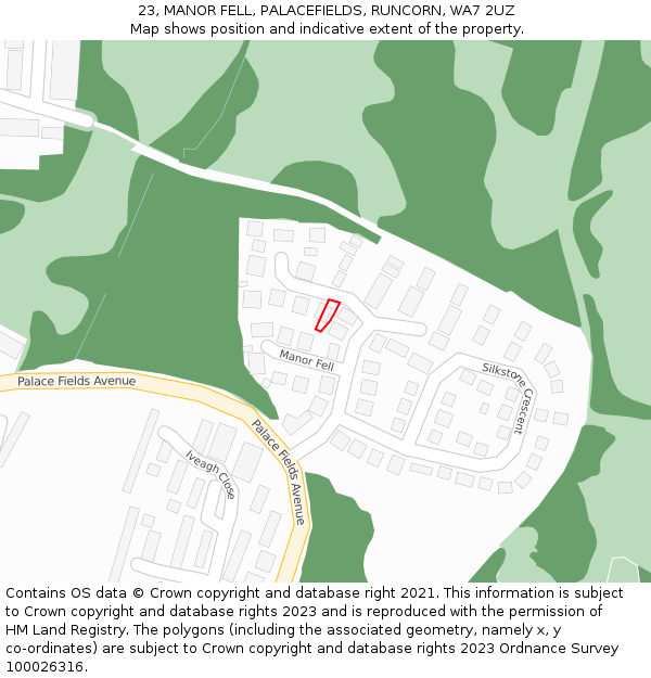 23, MANOR FELL, PALACEFIELDS, RUNCORN, WA7 2UZ: Location map and indicative extent of plot