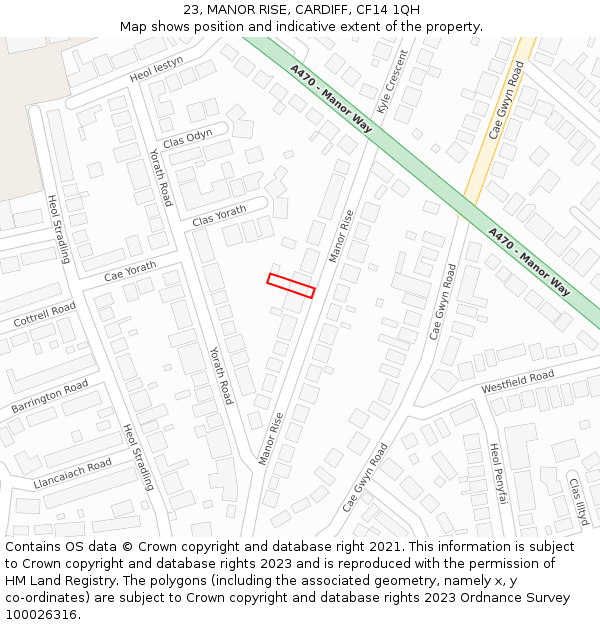 23, MANOR RISE, CARDIFF, CF14 1QH: Location map and indicative extent of plot