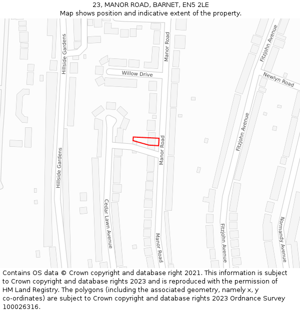 23, MANOR ROAD, BARNET, EN5 2LE: Location map and indicative extent of plot