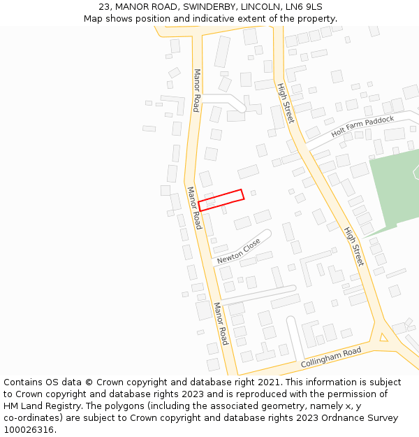 23, MANOR ROAD, SWINDERBY, LINCOLN, LN6 9LS: Location map and indicative extent of plot