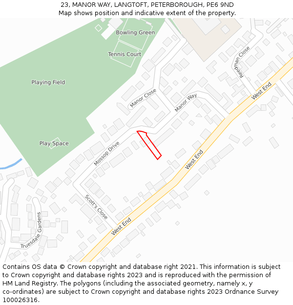 23, MANOR WAY, LANGTOFT, PETERBOROUGH, PE6 9ND: Location map and indicative extent of plot