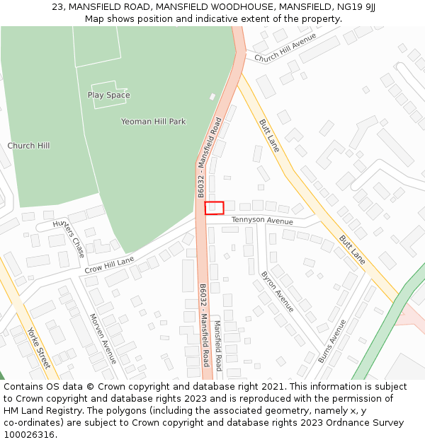 23, MANSFIELD ROAD, MANSFIELD WOODHOUSE, MANSFIELD, NG19 9JJ: Location map and indicative extent of plot