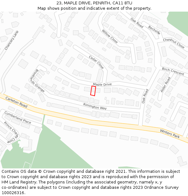 23, MAPLE DRIVE, PENRITH, CA11 8TU: Location map and indicative extent of plot