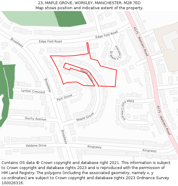 23, MAPLE GROVE, WORSLEY, MANCHESTER, M28 7ED: Location map and indicative extent of plot