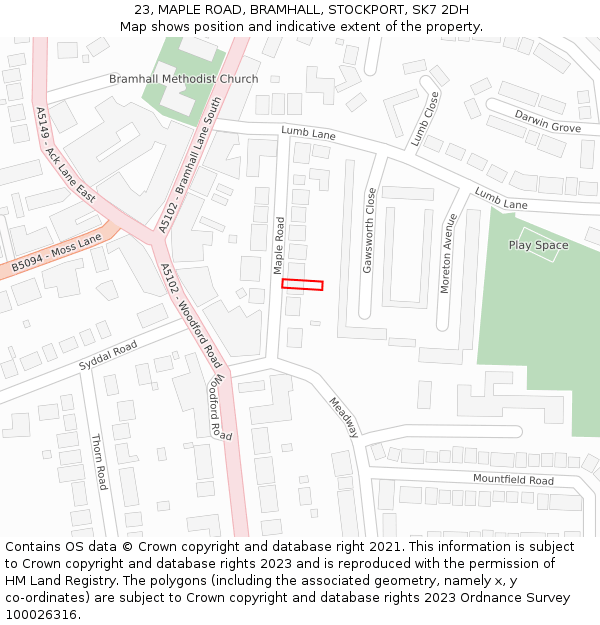 23, MAPLE ROAD, BRAMHALL, STOCKPORT, SK7 2DH: Location map and indicative extent of plot