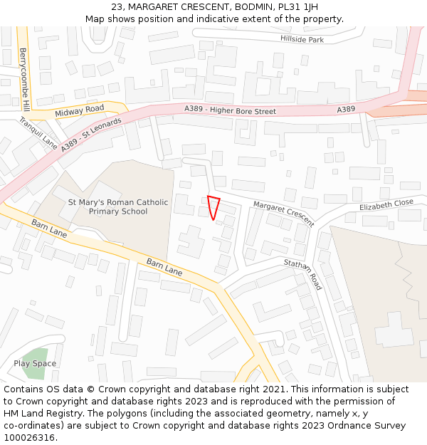 23, MARGARET CRESCENT, BODMIN, PL31 1JH: Location map and indicative extent of plot