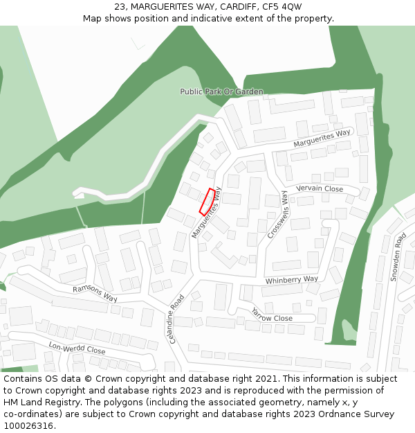 23, MARGUERITES WAY, CARDIFF, CF5 4QW: Location map and indicative extent of plot