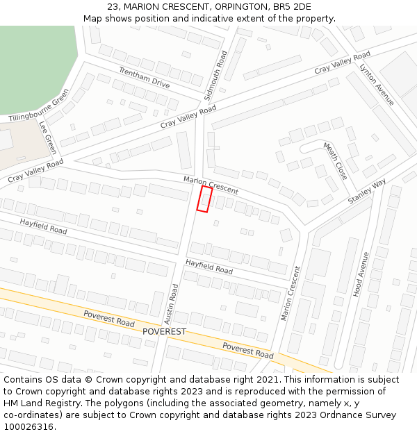 23, MARION CRESCENT, ORPINGTON, BR5 2DE: Location map and indicative extent of plot