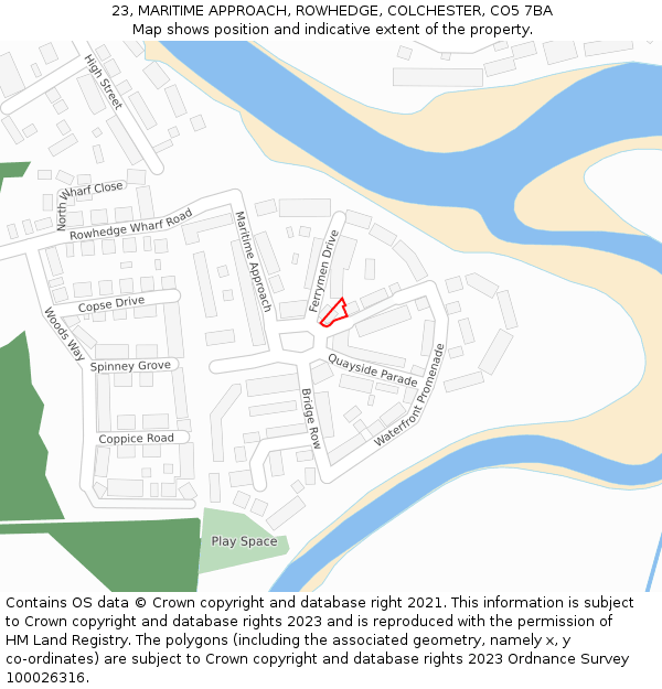 23, MARITIME APPROACH, ROWHEDGE, COLCHESTER, CO5 7BA: Location map and indicative extent of plot